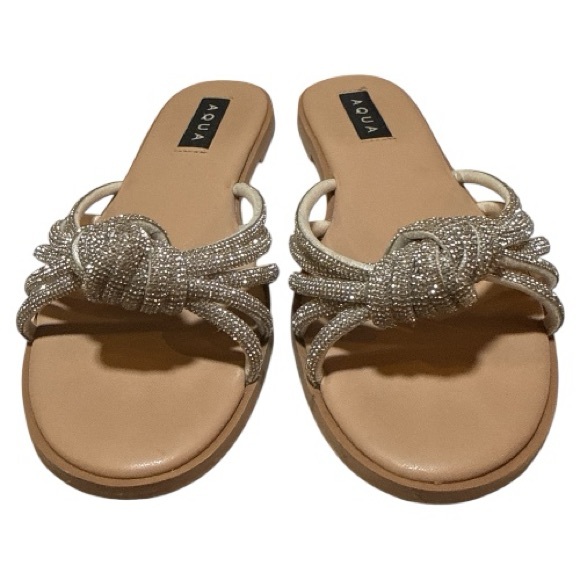 Aqua Shoes - Aqua Silver Crystal Knot Slide Sandals